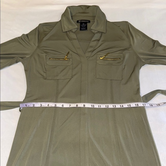 INC International Concepts Olive Green Belted Sheath Dress Long Sleeve Collared - Picture 9 of 11
